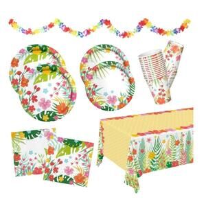 Luau Party Supplies Kit for 25 Hawaiian Party Disposable Plates, Cups, etc. S19